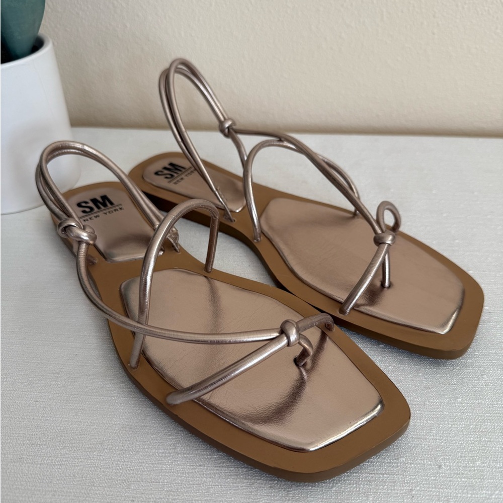 SM New York Molly Taupe Metallic Strap Vegan Flat Sandals
